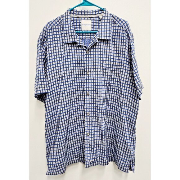Tommy Bahama Other - Tommy Bahama Mens Plaid Silk Blend Shirt XXL Blue Gray Button Up Short Sleeve